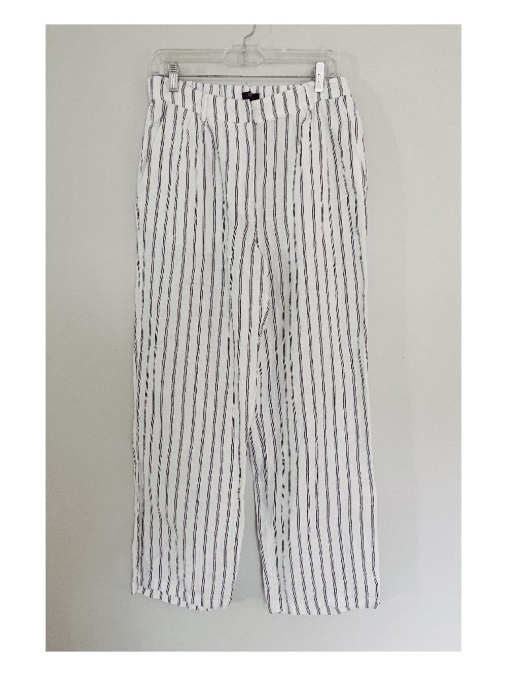 Quince Sz 8 Euro Linen Pleated Trousers White with Black Stripe
